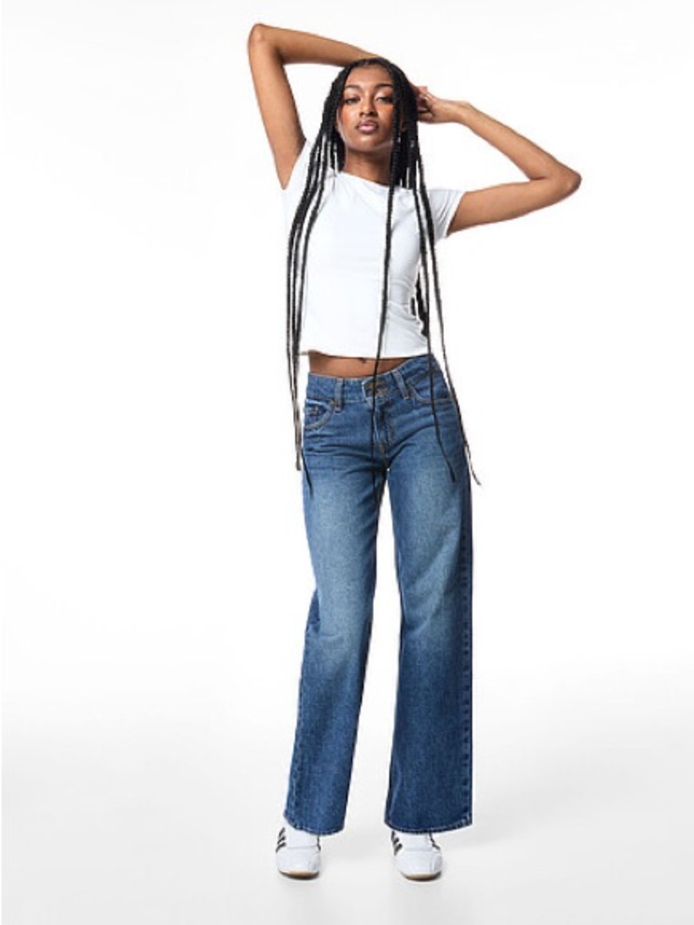 twik Blue Recycled-Fiber high-rise wide-leg jean
R&B fit